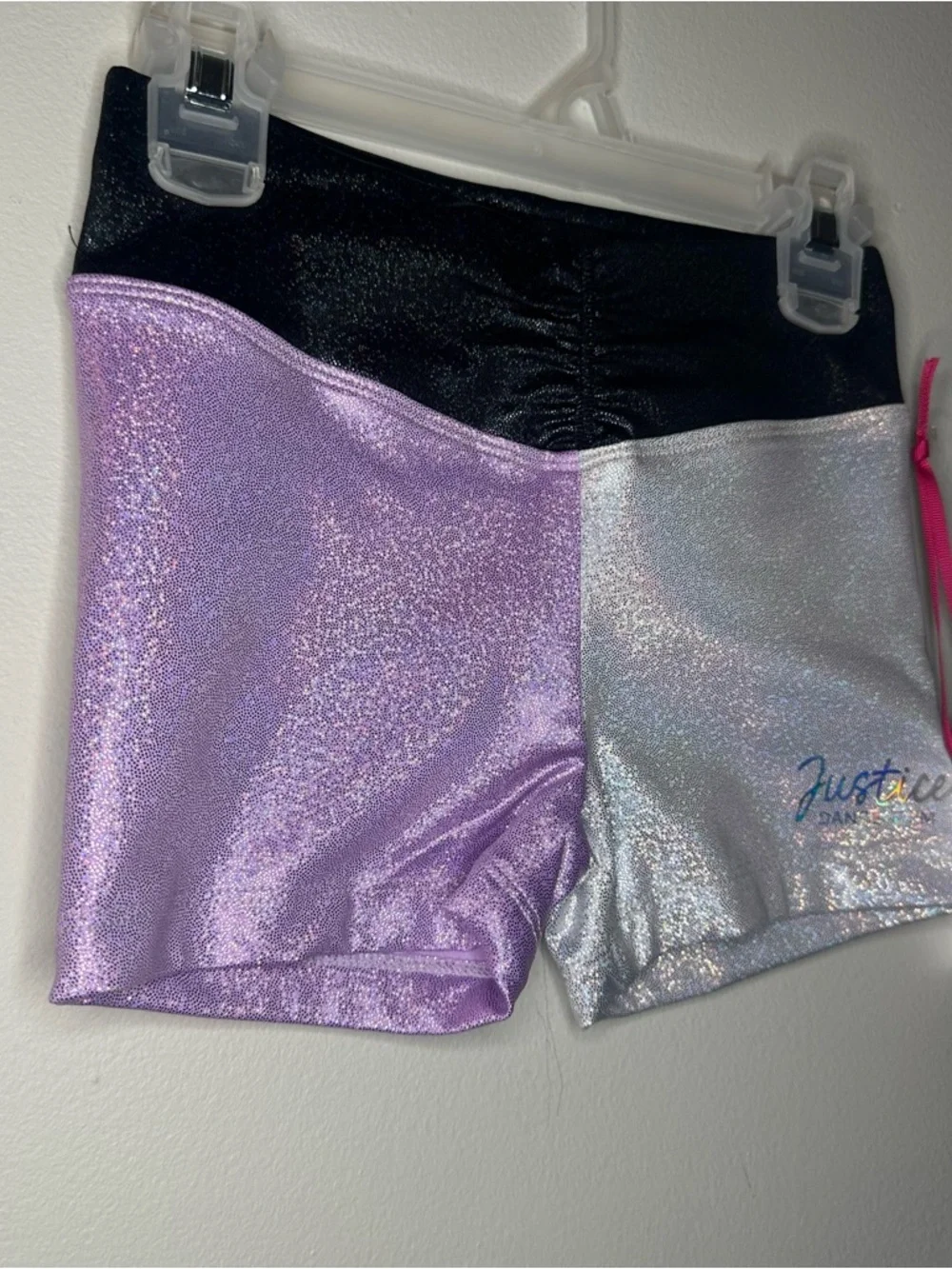 Justice Iridescent Purple Foil Cinch Shorts Girls S(7/8) - XS(5/6) Dance/Gym NEW